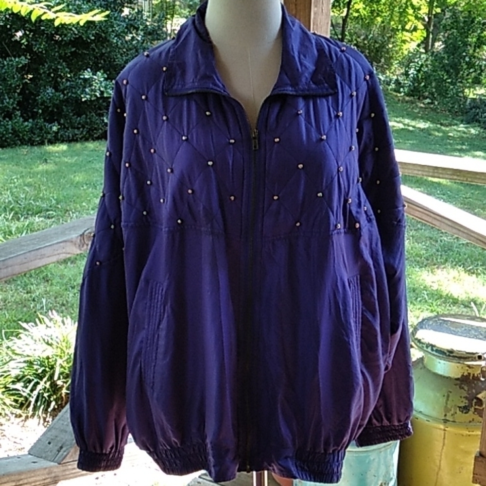 Kim Roger's Sport 1X purple jacket gold beads 100% silk